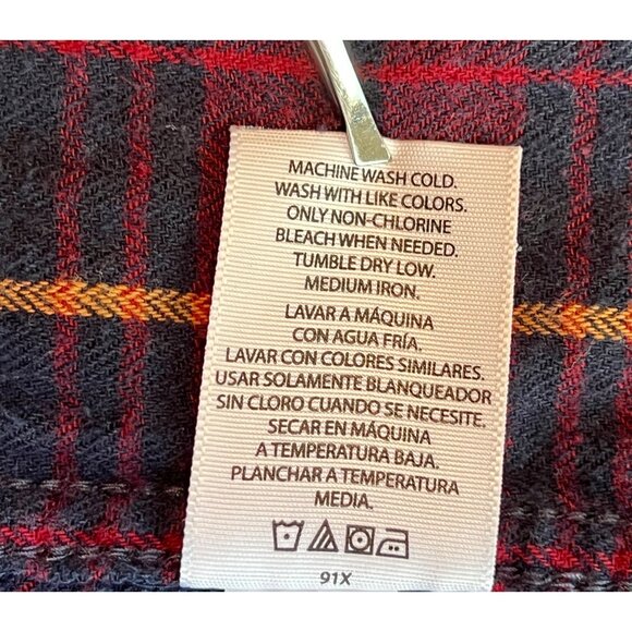 George Mens L Flannel Shirt Plaid Burgundy & Blue 100% Cotton Long Sleeve - Picture 5 of 6